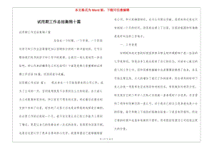 試用期工作總結(jié)集錦十篇(完整版)