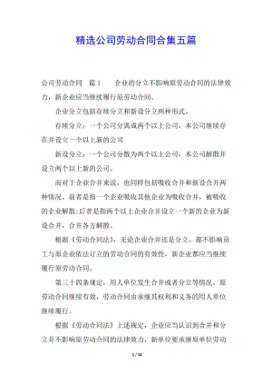 精選公司勞動合同合集五篇(專業(yè)版)