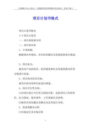 項目計劃書格式(存儲版)