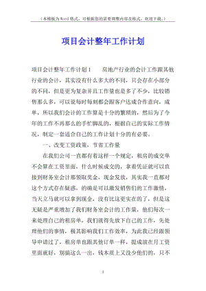 項(xiàng)目會(huì)計(jì)整年工作計(jì)劃(專業(yè)版)