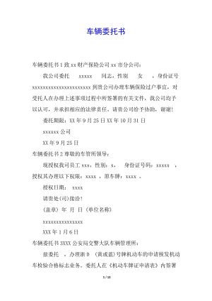車輛委托書(專業(yè)版)