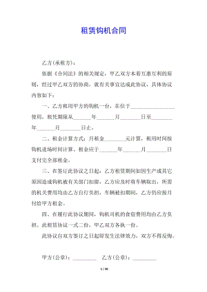 租賃鉤機合同(專業(yè)版)