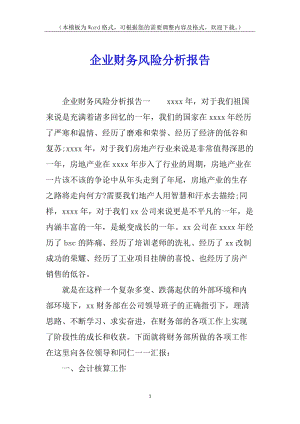 企業(yè)財(cái)務(wù)風(fēng)險(xiǎn)分析報(bào)告(存儲(chǔ)版)