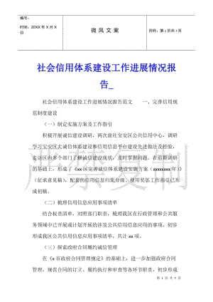 社會信用體系建設(shè)工作進展情況報告(更新版)
