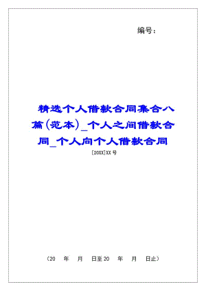 精選個(gè)人借款合同集合八篇(范本)個(gè)人之間借款合同個(gè)人向個(gè)人借款合同(已改無錯(cuò)字)
