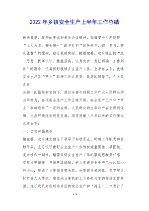 2022年鄉(xiāng)鎮(zhèn)安全生產(chǎn)上半年工作總結(jié)--全文預(yù)覽