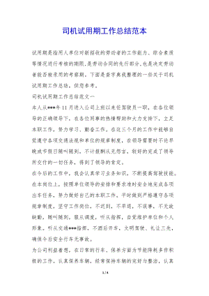 司機試用期工作總結(jié)范本-(文件)