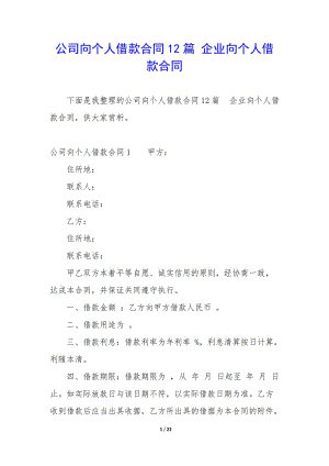 公司向個(gè)人借款合同12篇-企業(yè)向個(gè)人借款合同-wenkub.com
