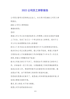 2022公司員工辭職報(bào)告--預(yù)覽頁