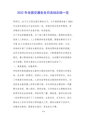 2022年全國交通安全日活動總結(jié)一覽--文庫吧資料