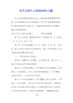關(guān)于公司個人勞動合同(3篇)-文庫吧在線文庫