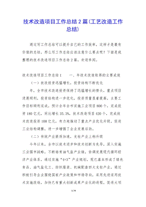 技術改造項目工作總結2篇(工藝改造工作總結)(編輯修改稿)