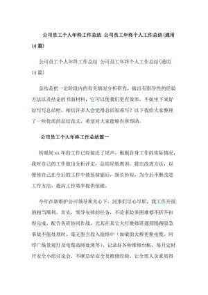 公司員工個(gè)人年終工作總結(jié)公司員工年終個(gè)人工作總結(jié)(通用14篇)(更新版)