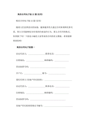 購房合同電子版22篇(實(shí)用)(存儲(chǔ)版)