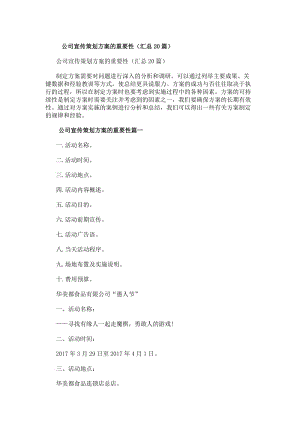 公司宣傳策劃方案的重要性（匯總20篇）(文件)